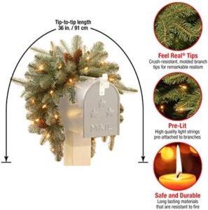 National Tree Company 'Feel Real' Pre-lit Artificial Christmas Mail Box Swag | White LED Lights | Frosted Artic Spruce - 36 Inch