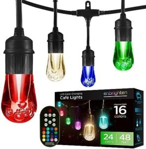 Vintage Outdoor String Lights, 48ft, 24 RGB Acrylic Bulbs, Weatherproof, RF Remote Control, Perfect for Holidays, Gameday, Parties, and More, 37790