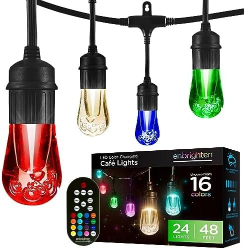 Vintage Outdoor String Lights, 48ft, 24 RGB Acrylic Bulbs, Weatherproof, RF Remote Control, Perfect for Holidays, Gameday, Parties, and More, 37790