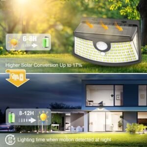 Amazing Aootek New Solar Motion Sensor Lights 120 LEDs with Lights Reflector, 270° Wide Angle, IP65 Waterproof