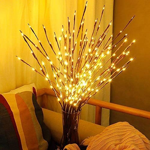  Led Branch Light Battery Operated Lighted Branch Vase Filler Willow Tree Artificial Little Twig Power Brown 30 Inch 20 LED for Home Romantic Decoration, Warm White