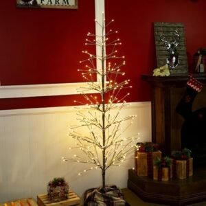 Alpine Corporation 71" Tall Flocked Artificial Brown Christmas Tree with 296 Warm White LED Lights, Indoor/Outdoor Holiday Decoration