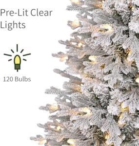 Puleo International 6ft Pre-Lit Potted Flocked Arctic Fir Pencil Christmas Tree with 120 Warm White Lights