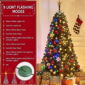 Yaheetech 6ft Pre-lit Spruce Artificial Christmas Tree Hinges Tree with 300 Multicolor LED Lights & 818 Branch Tips & Metal Stand for Home, Office, Party Decoration, Green