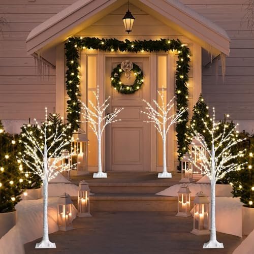 White Christmas Tree Outdoor, Warm White Prelit Tree for Indoor Home Party Wedding Holiday Outside Christmas Decorations