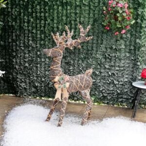 Alpine Corporation 48" Tall 3D Natural Rattan Reindeer with 80 Warm White LED Lights, Indoor/Outdoor Christmas Holiday Yard Decor Garden Display