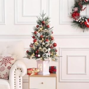 White Base Artificial Tree with Timer & Berries, Tabletop Decor for Home or Office, Easy Assembly, Battery Powered , 78 Lights