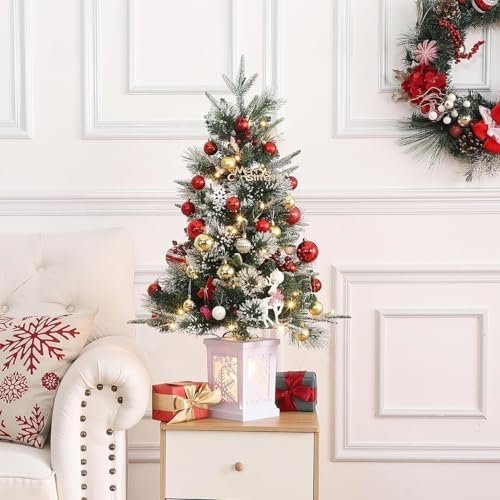 White Base Artificial Tree with Timer & Berries, Tabletop Decor for Home or Office, Easy Assembly, Battery Powered , 78 Lights