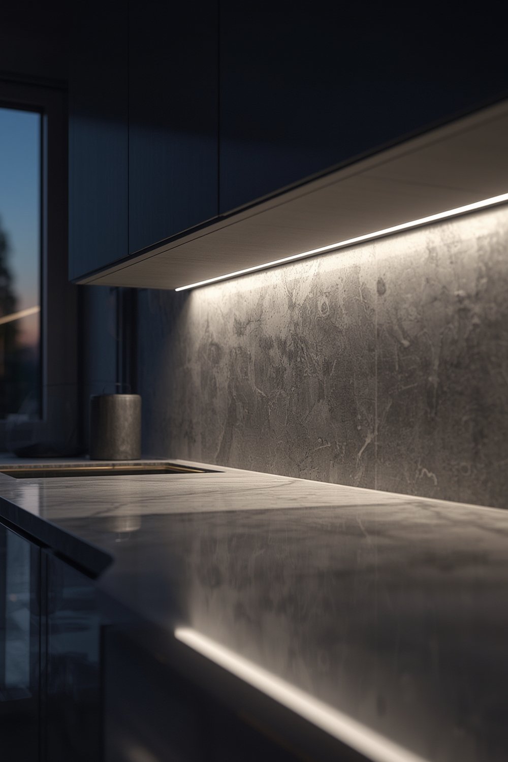 LED strip lighting fixture surface mounted in kitchen