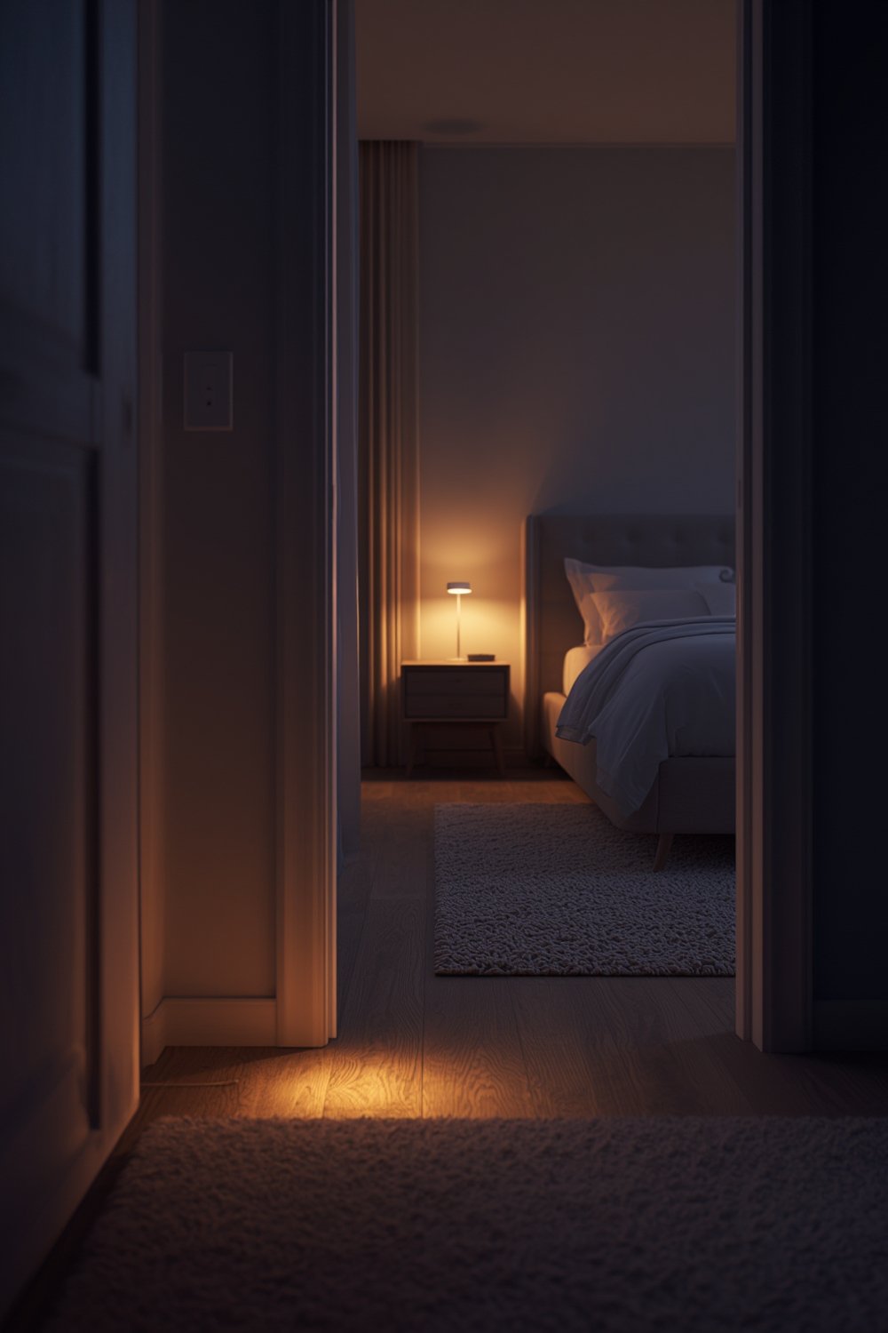 LED nightlight illuminating a bedroom corner