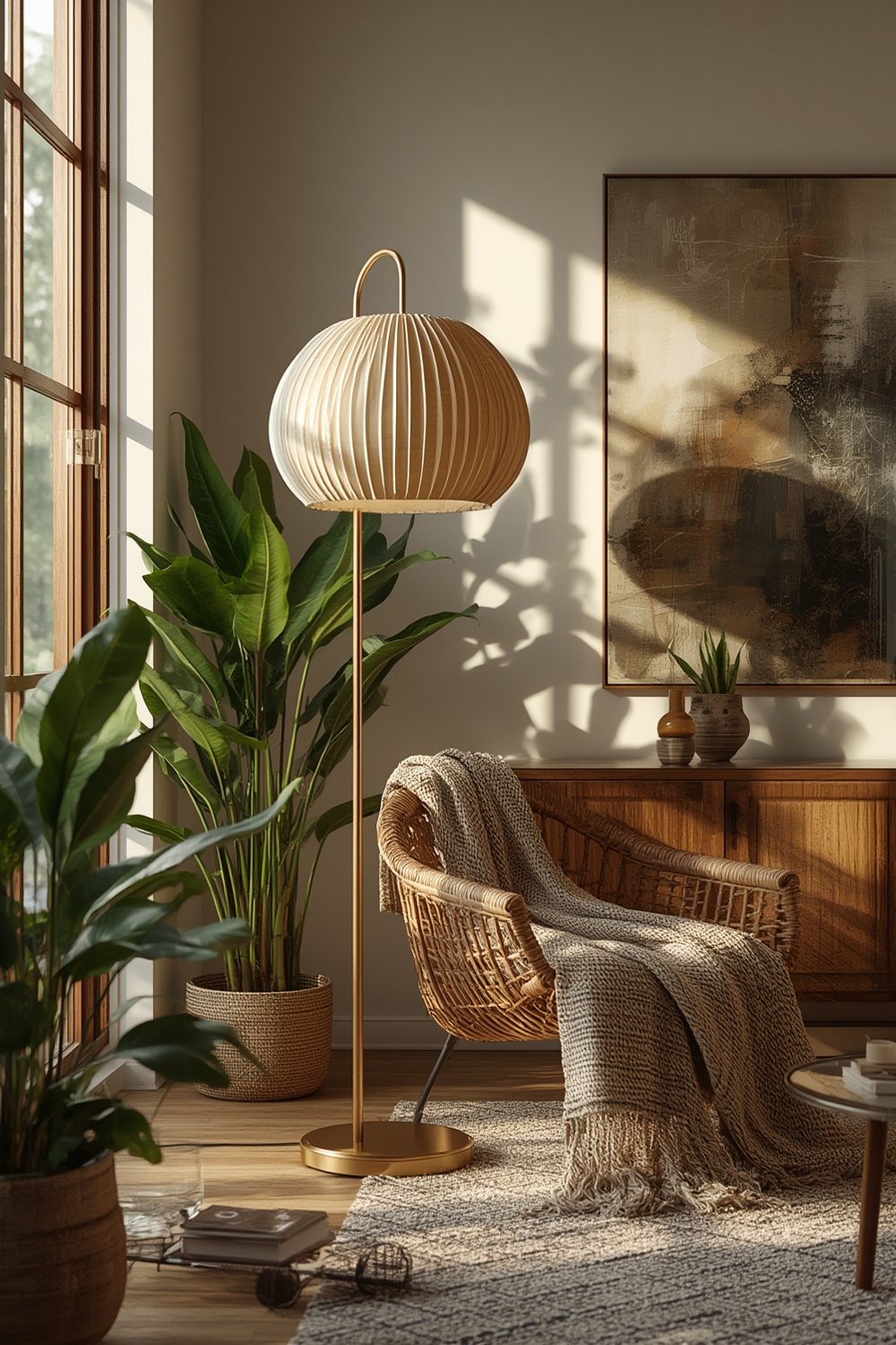 bohemian lamp in boho living room setting