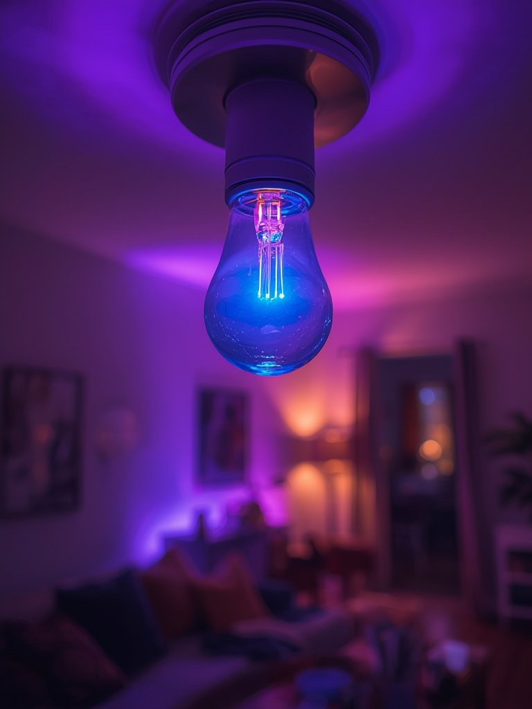 Philips Hue smart bulb demonstrating colorful ambiance options