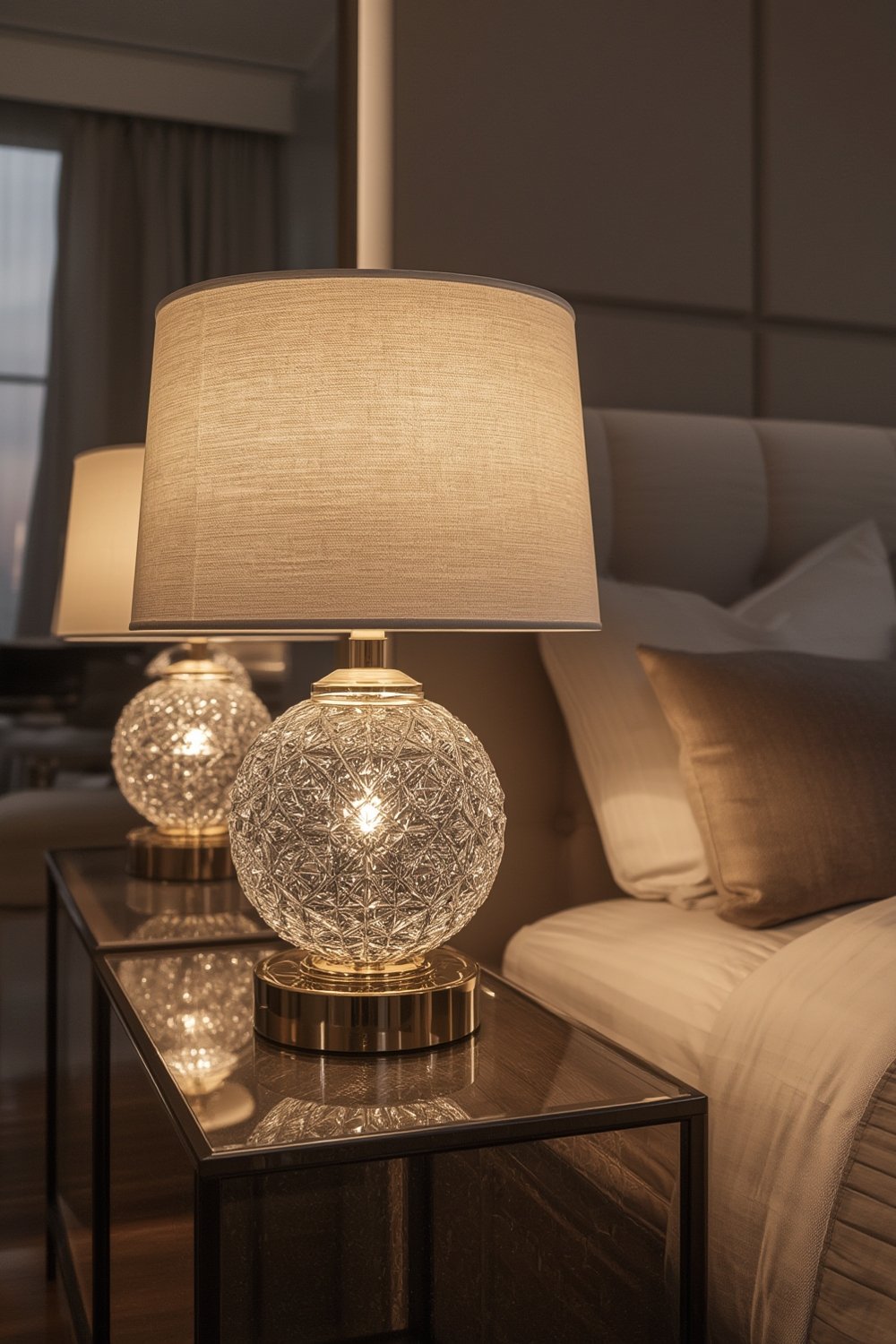 Crystal Lamp: 7 Ultimate Secrets For Amazing Bedroom Ambiance In 2026 1 crystal lamp on a modern nightstand with white linen shade and chrome lamp accents