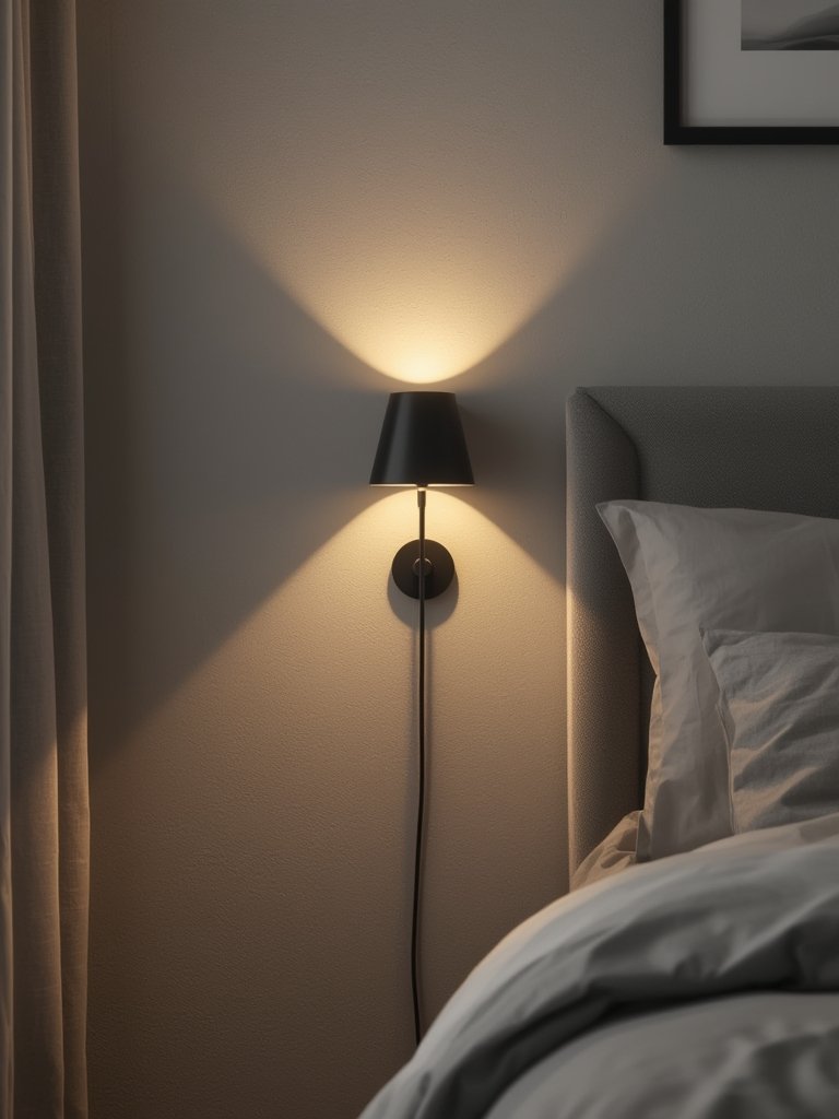 modern wall light in action, illuminating cozy living space