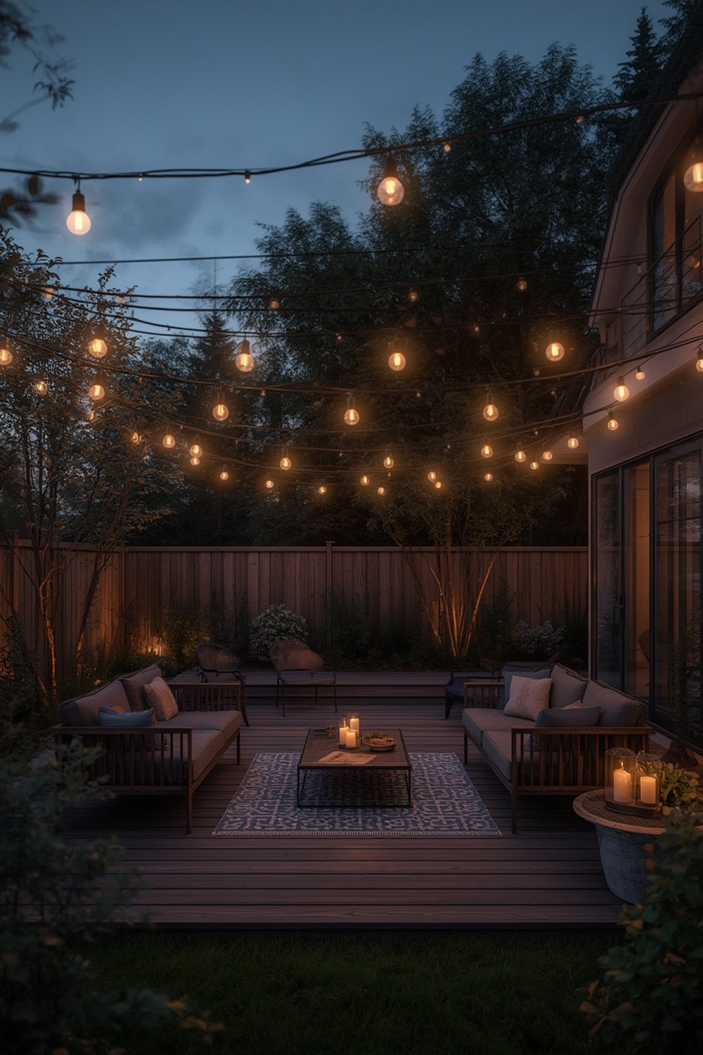outdoor lights illuminating a patio garden path