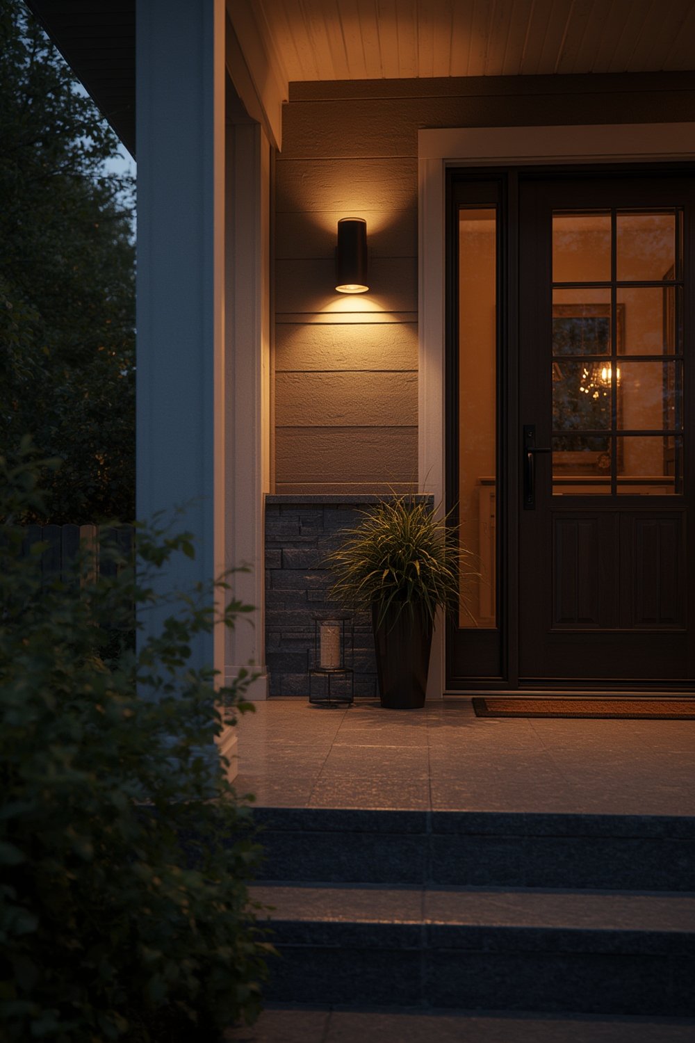 outdoor sconce mounted above entryway