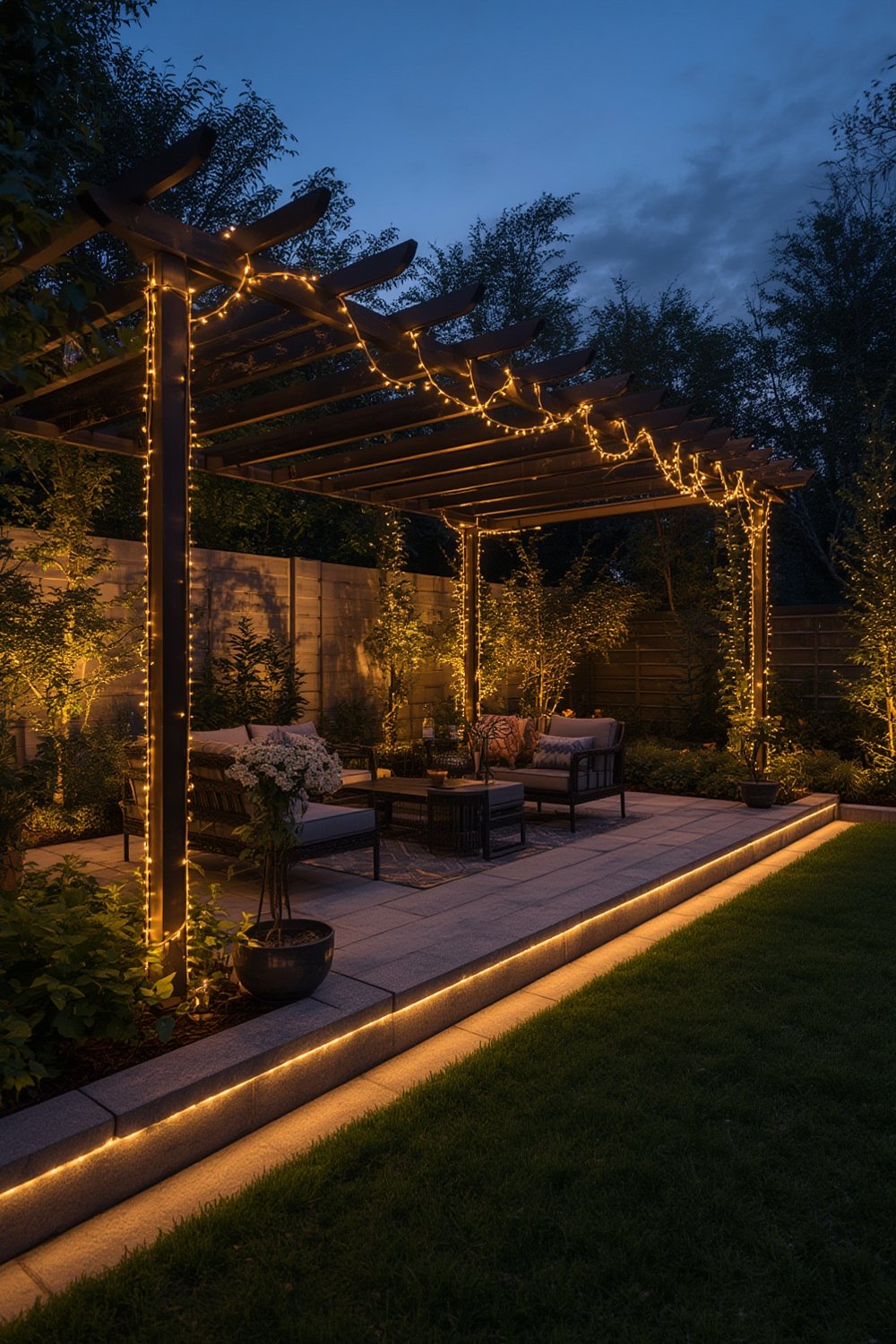rope lights in outdoor seasonal décor setup
