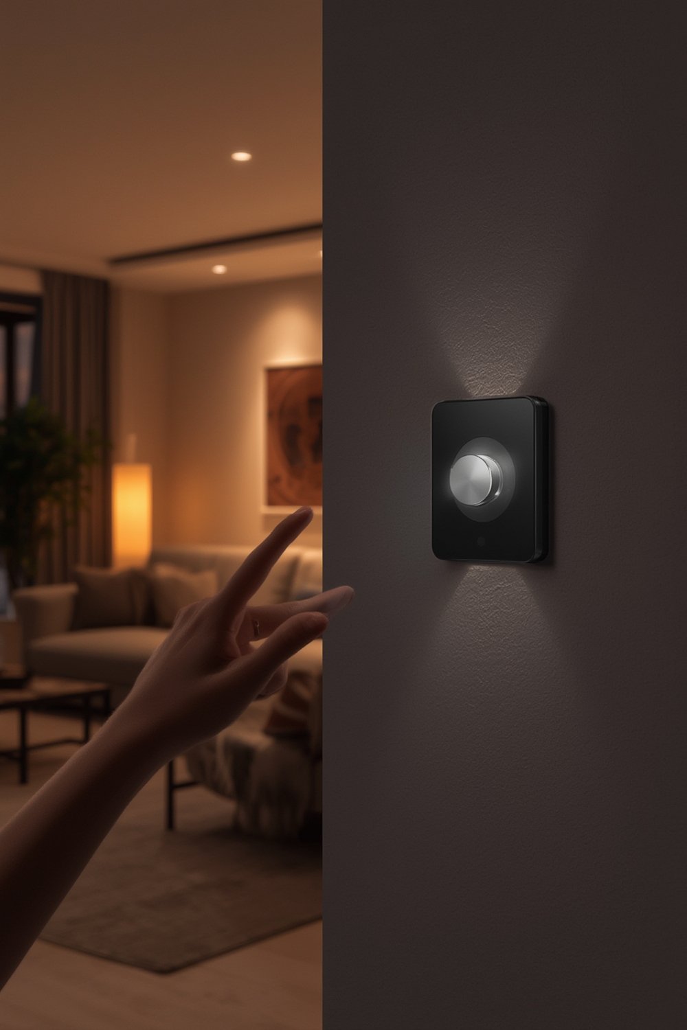 smart dimmer in use on wall - tap control