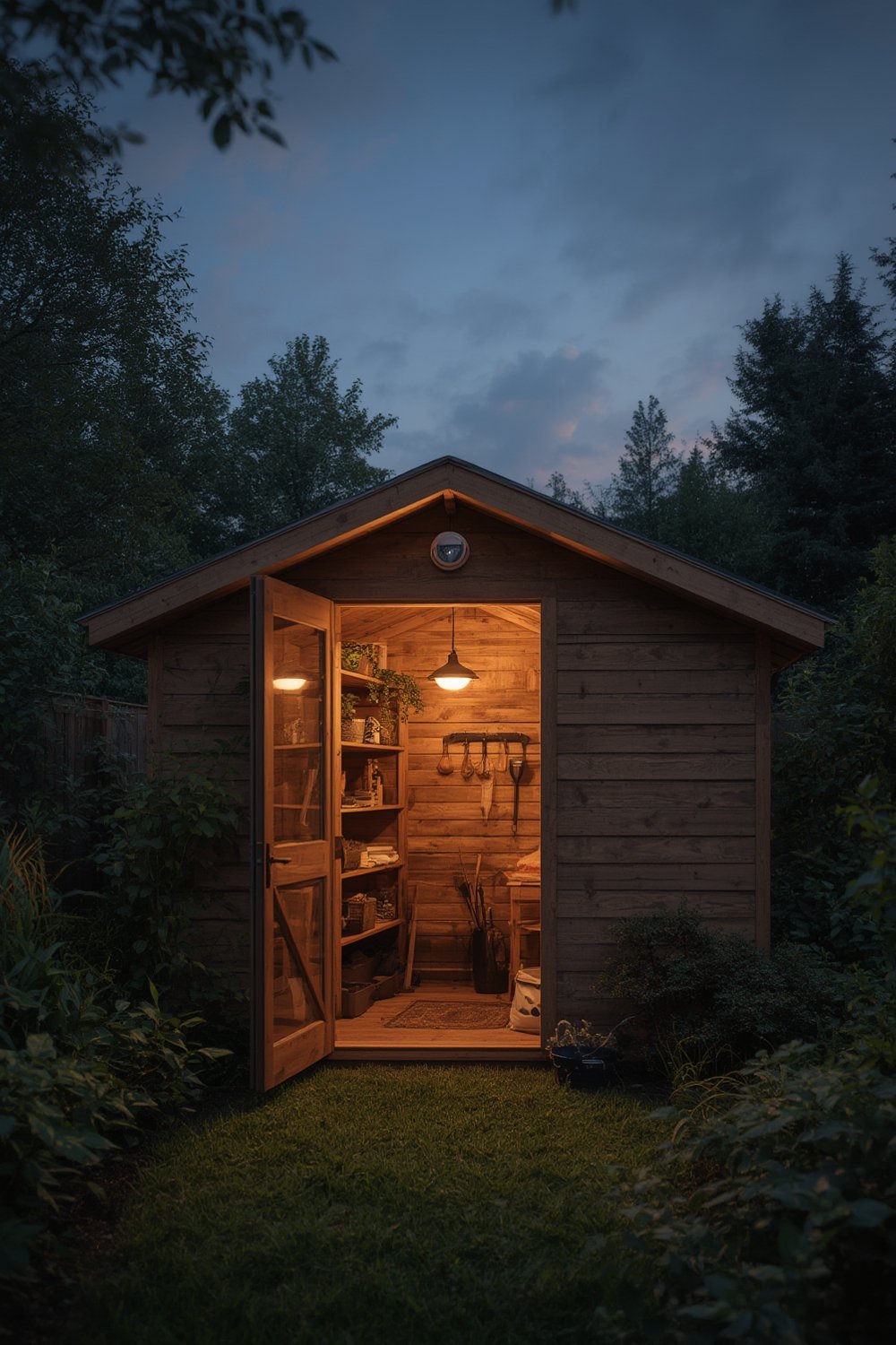 solar light illuminating shed ceiling