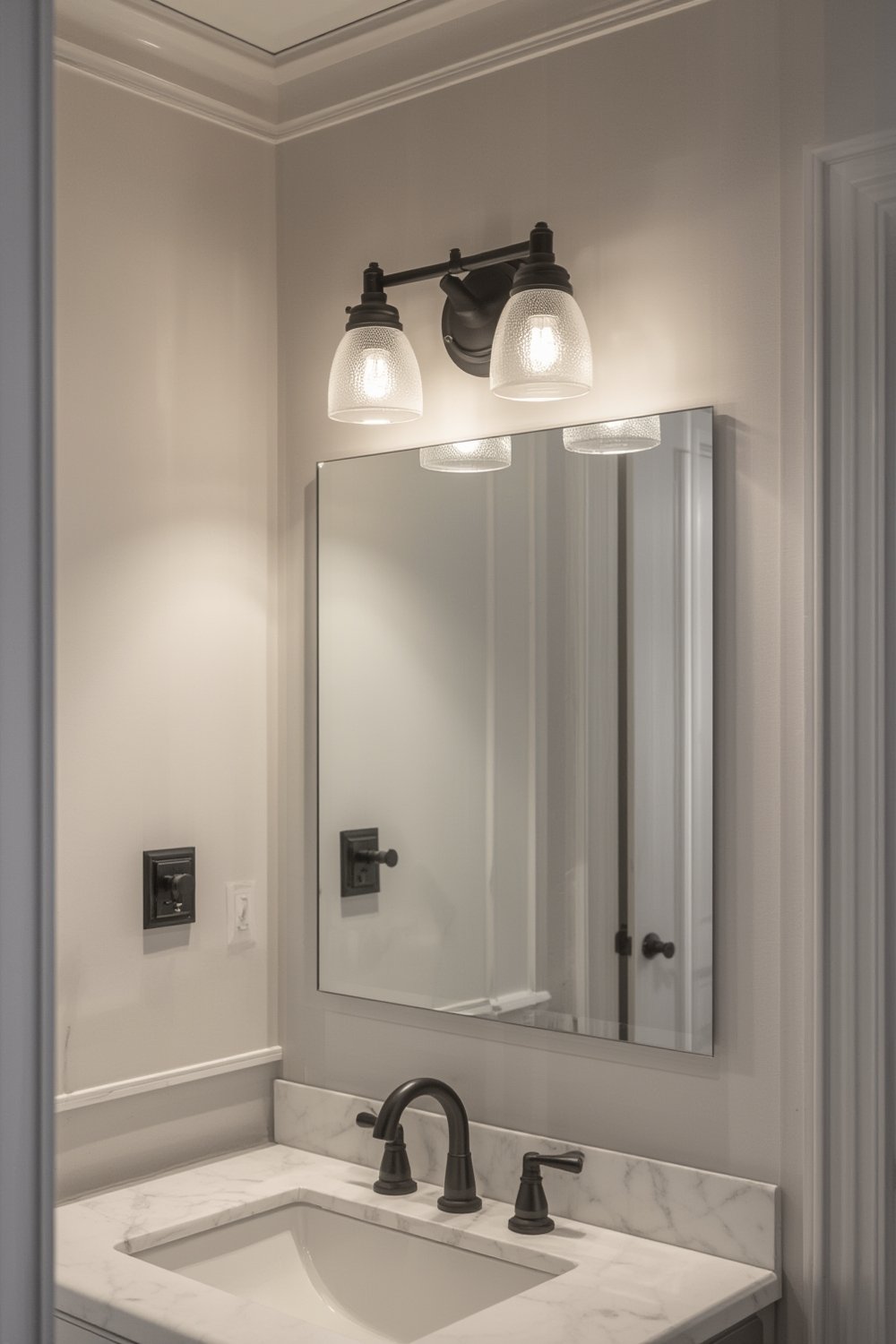 vanity light installed in bathroom over mirror