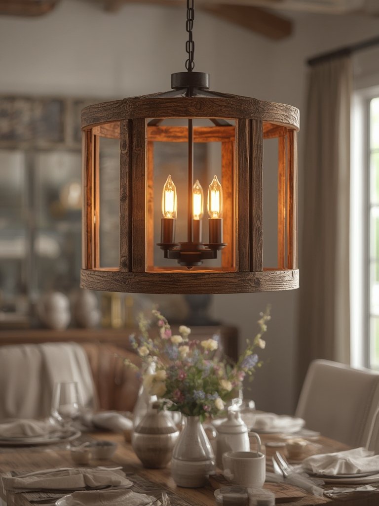 wood pendant with hand-finished farmhouse detail