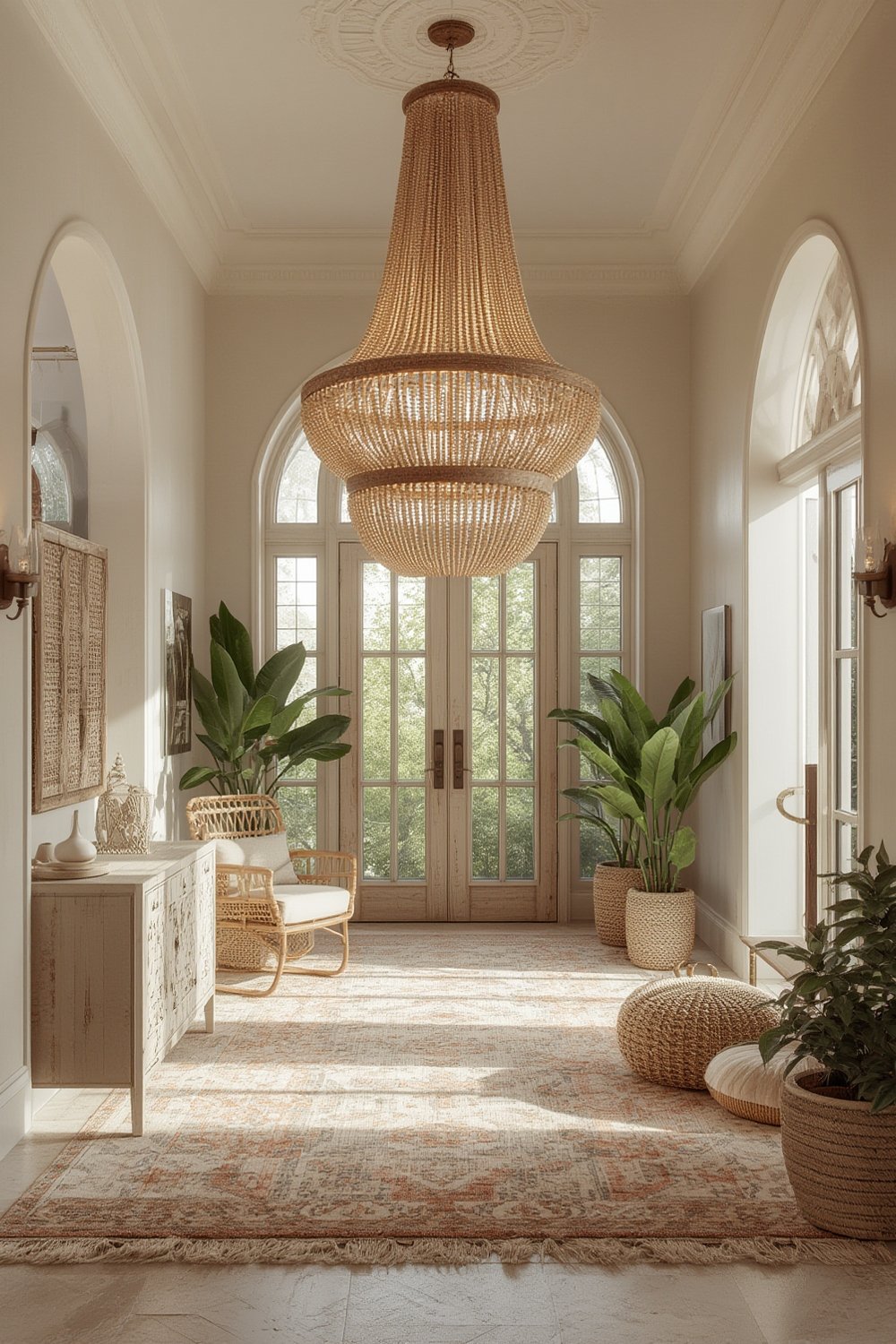 bohemian chandelier installed in entryway