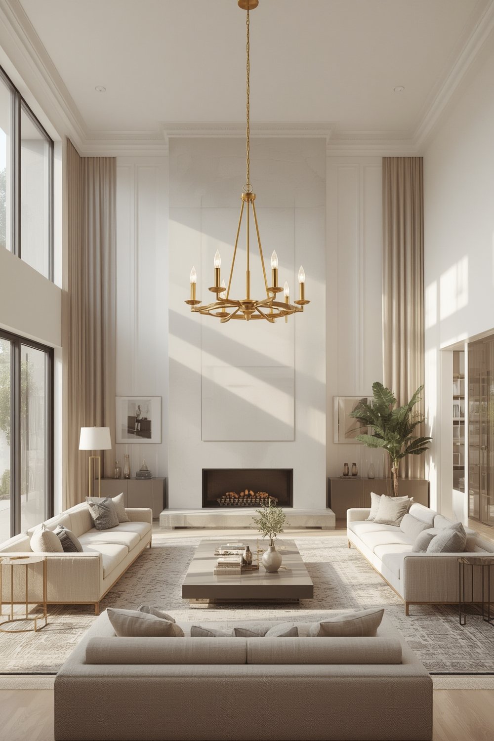 brass chandelier in dining room