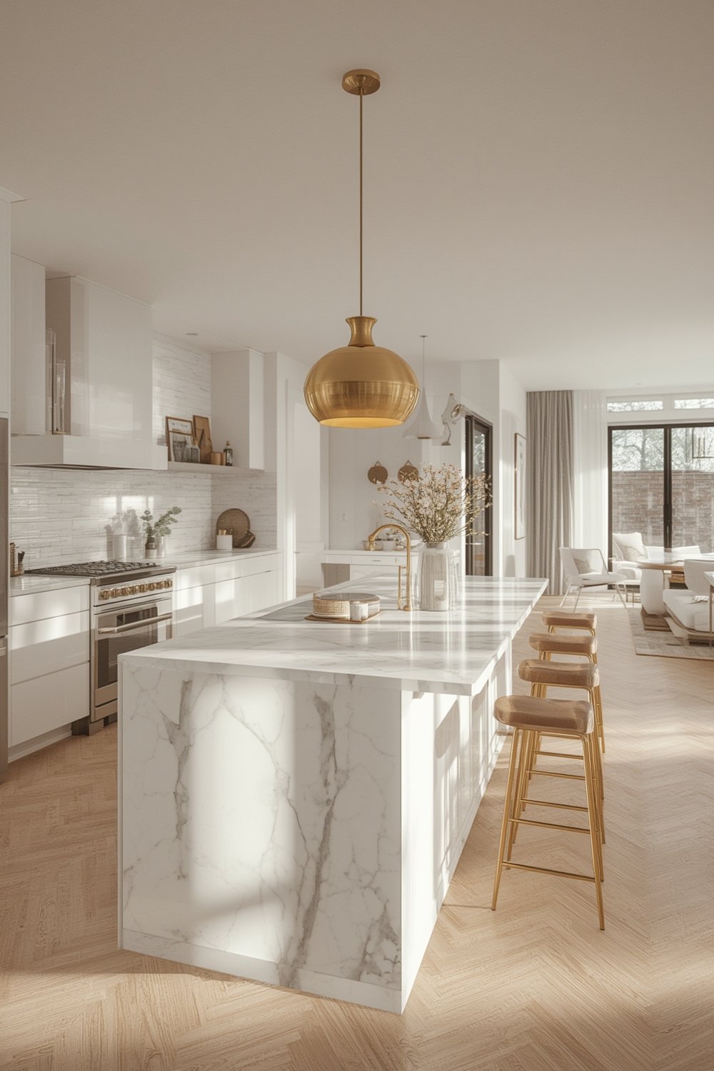 brass pendant in contemporary kitchen