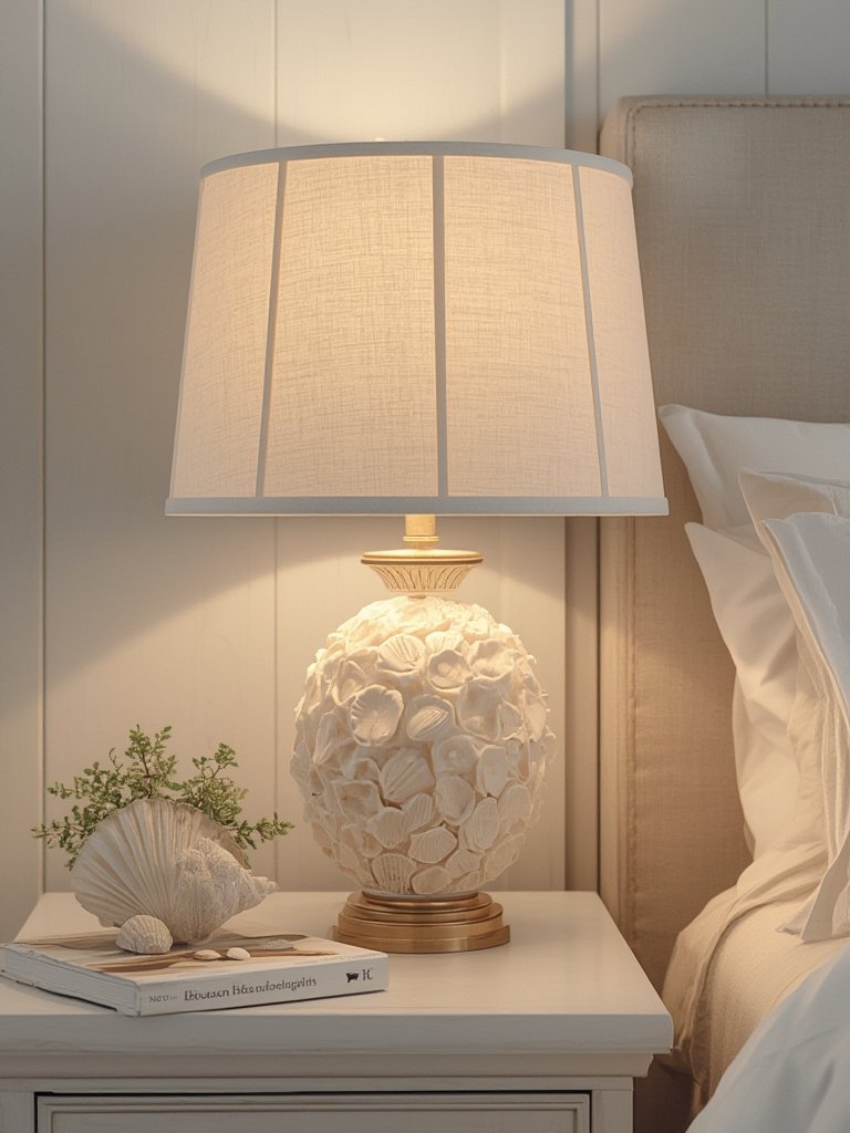 coastal table lamp seashell lamp on nightstand