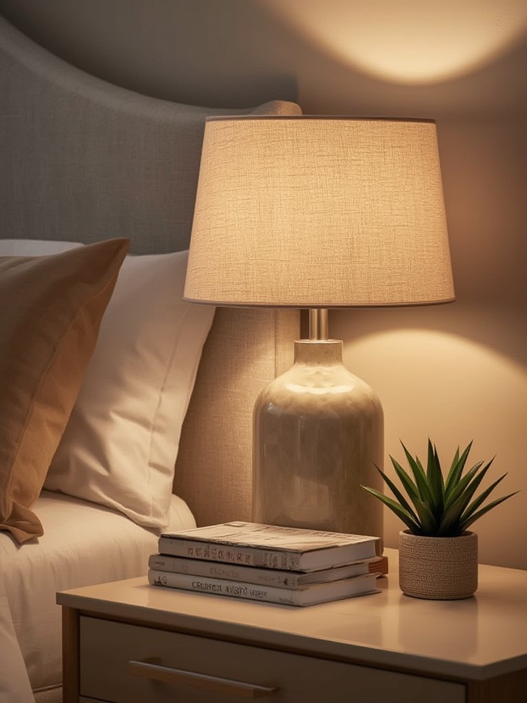 contemporary lamp with brass finish and drum shade