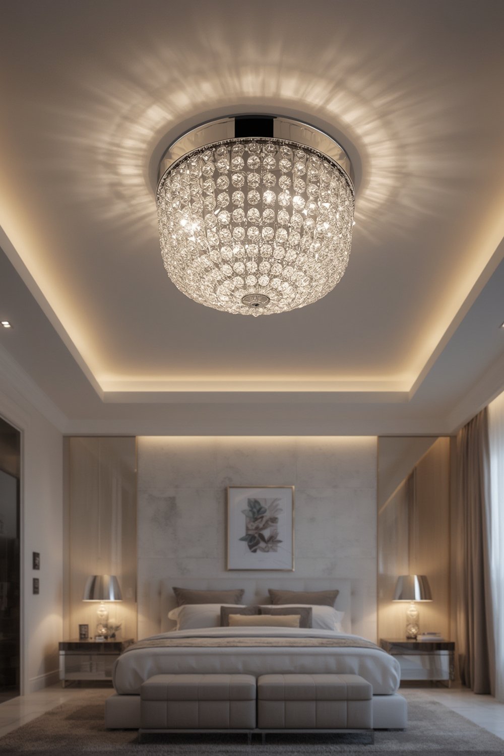 crystal flushmount for elegant lighting - bowl ceiling style used in bedroom lighting