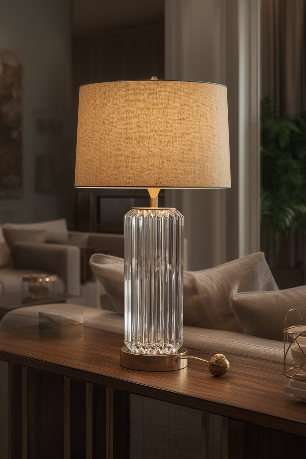 nuLOOM Toledo 25 inch crystal lamp on side table in modern living room