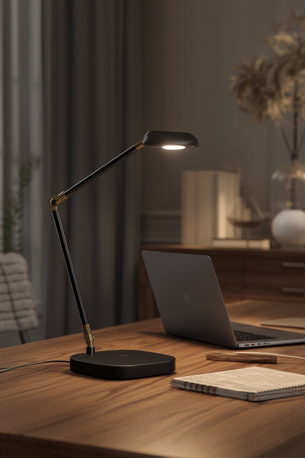 desk lamp in stylish home office lighting setup