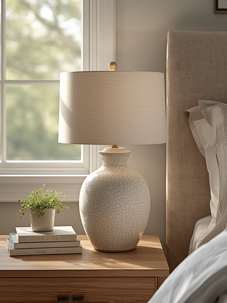 farmhouse lamp as living room accent with ceramic base