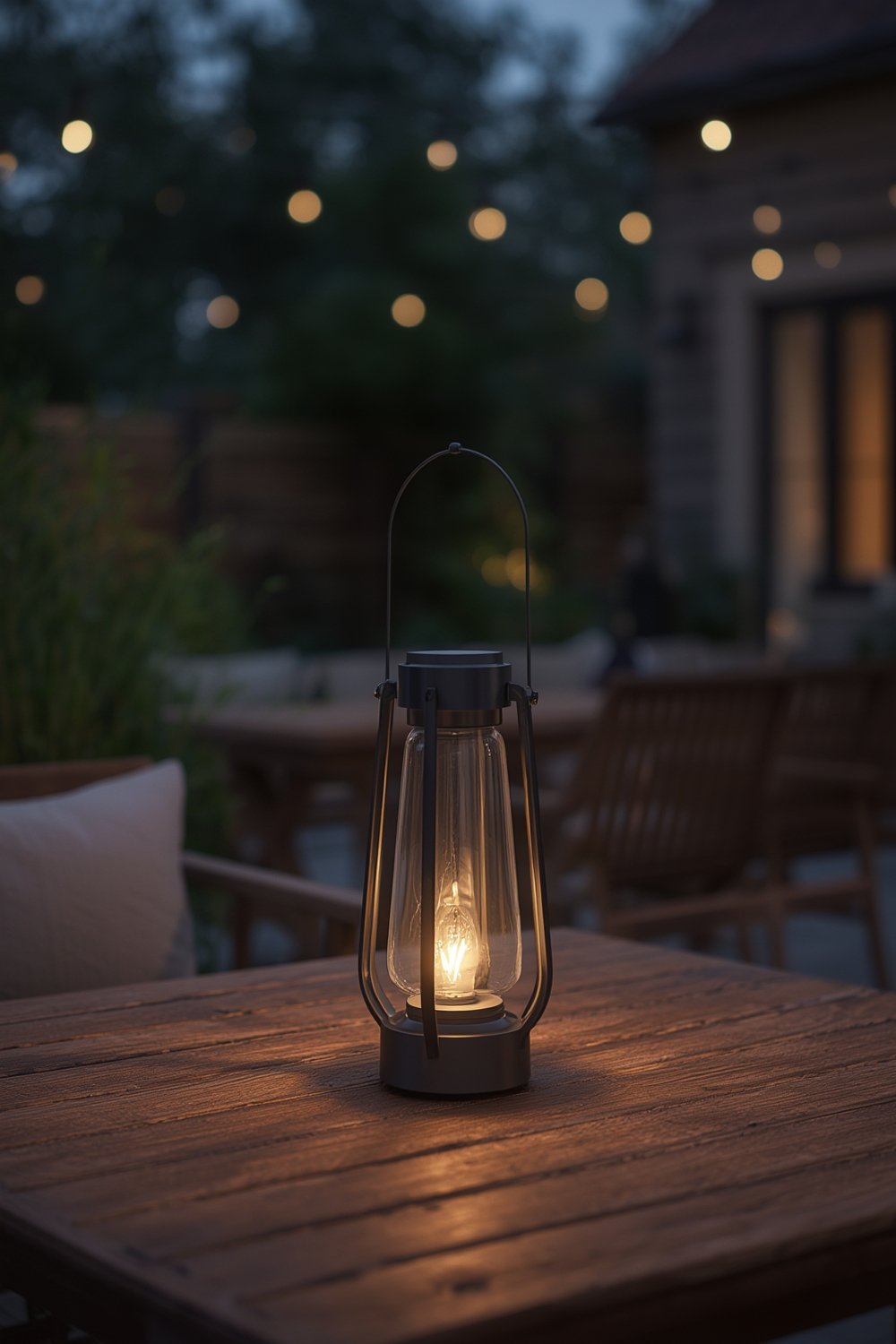 lantern lamp on outdoor patio table