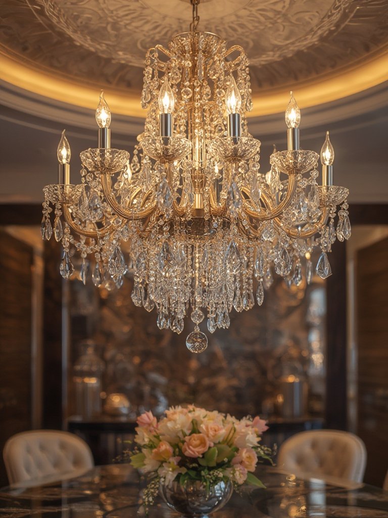 modern chandelier K9 crystal closeup lighting effect