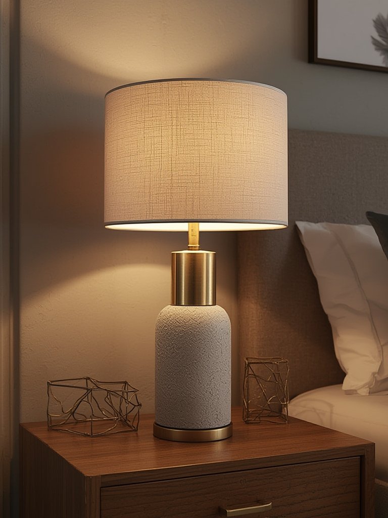 modern table lamp brass and gray finish on contemporary desk