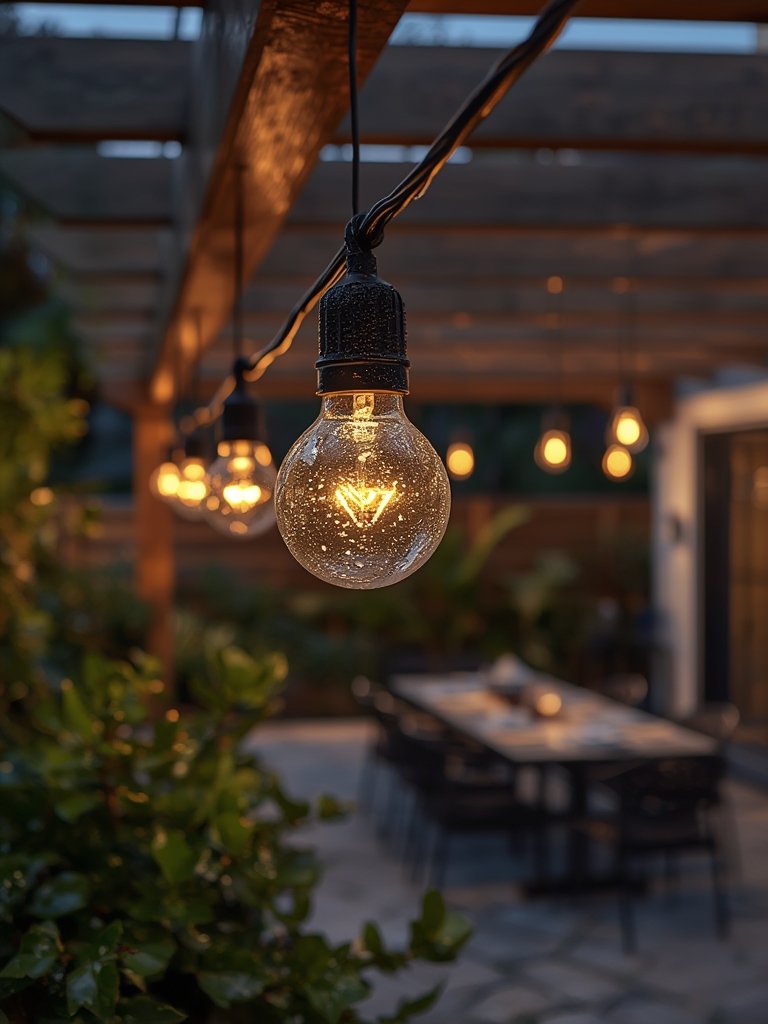 patio lights illuminate bistro and deck party