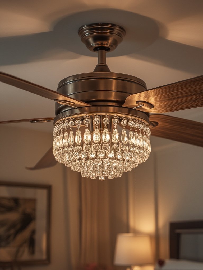 retractable ceiling fan blades opening and closing on fandelier ceiling