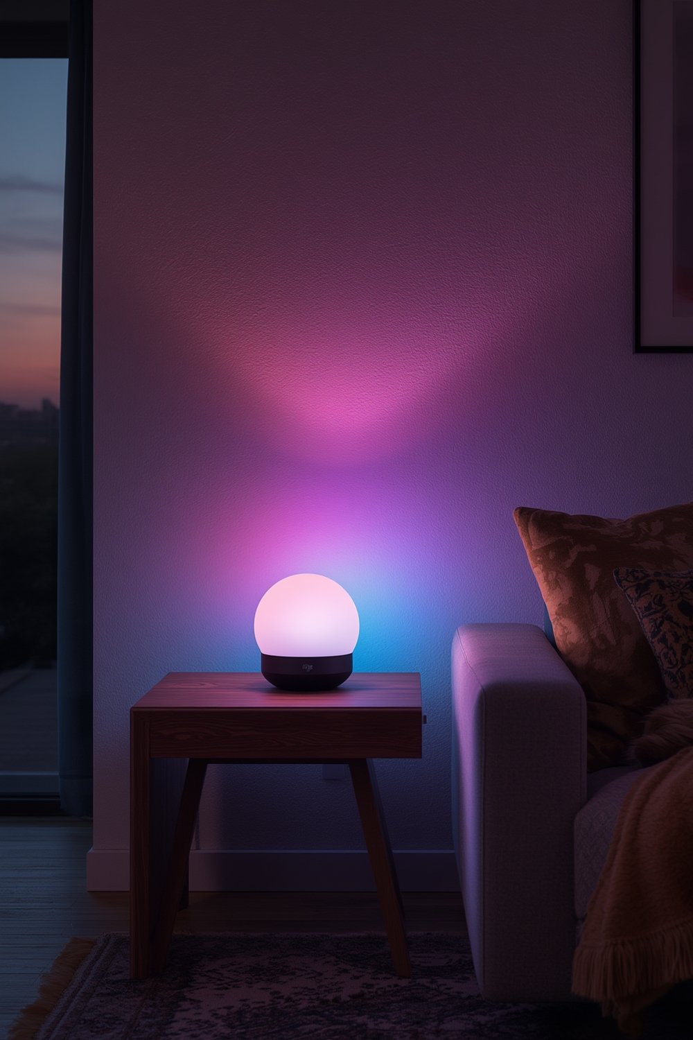 smart lamp in modern living room with gradient light