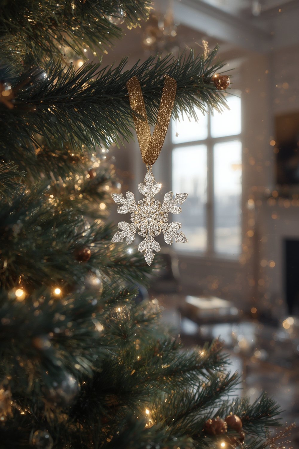 Snowflake Ornament: 7 Ultimate Checklist For Amazing 2026 Holiday Decor 1 snowflake ornament hanging in holiday décor with gold-tone ribbon