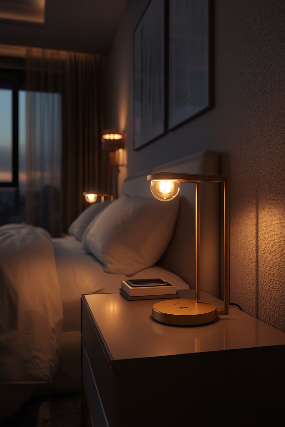 table lamp in bright modern bedroom