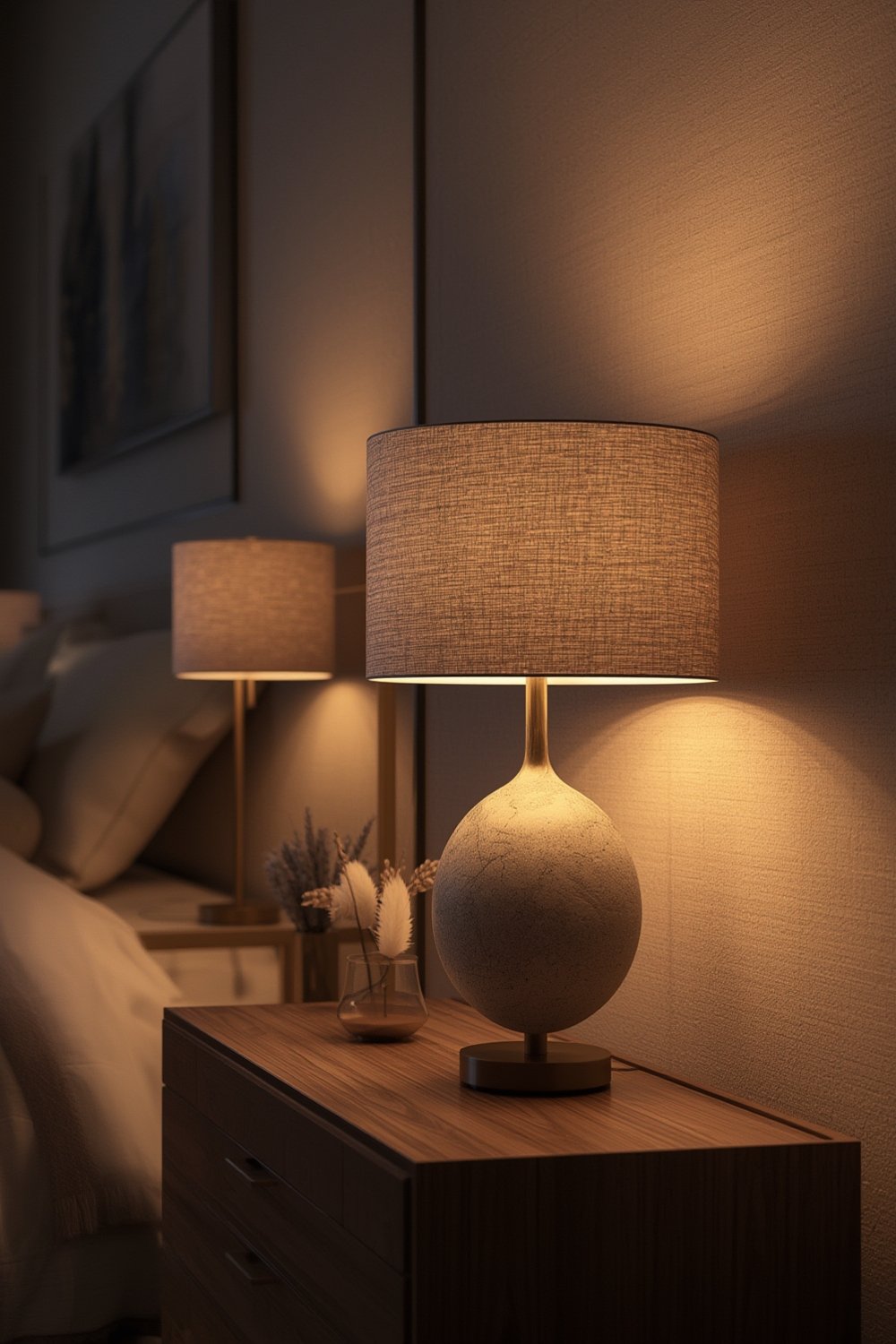 table lamp with drum shade on living room side table