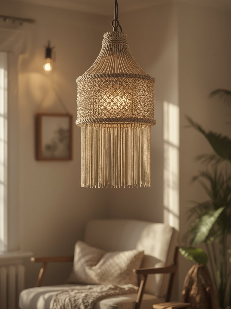 boho pendant beaded chandelier detail in entryway