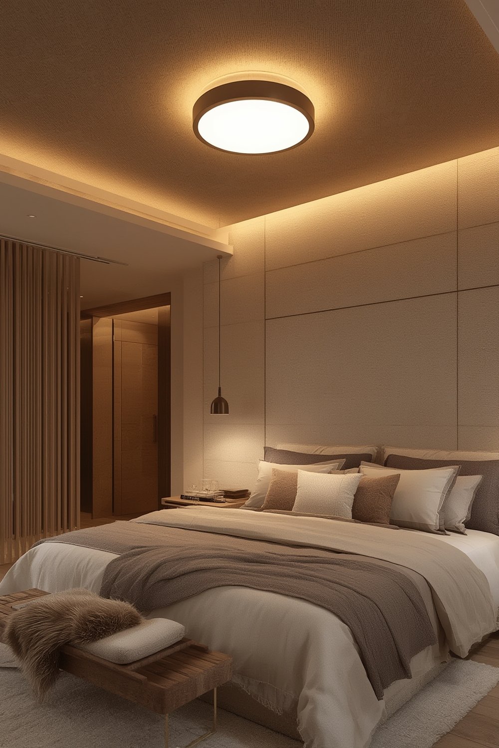 ceiling light in modern bedroom setting