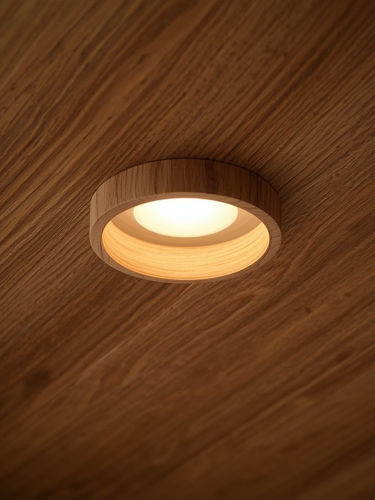 dimmable ceiling light with oak wood frame in use