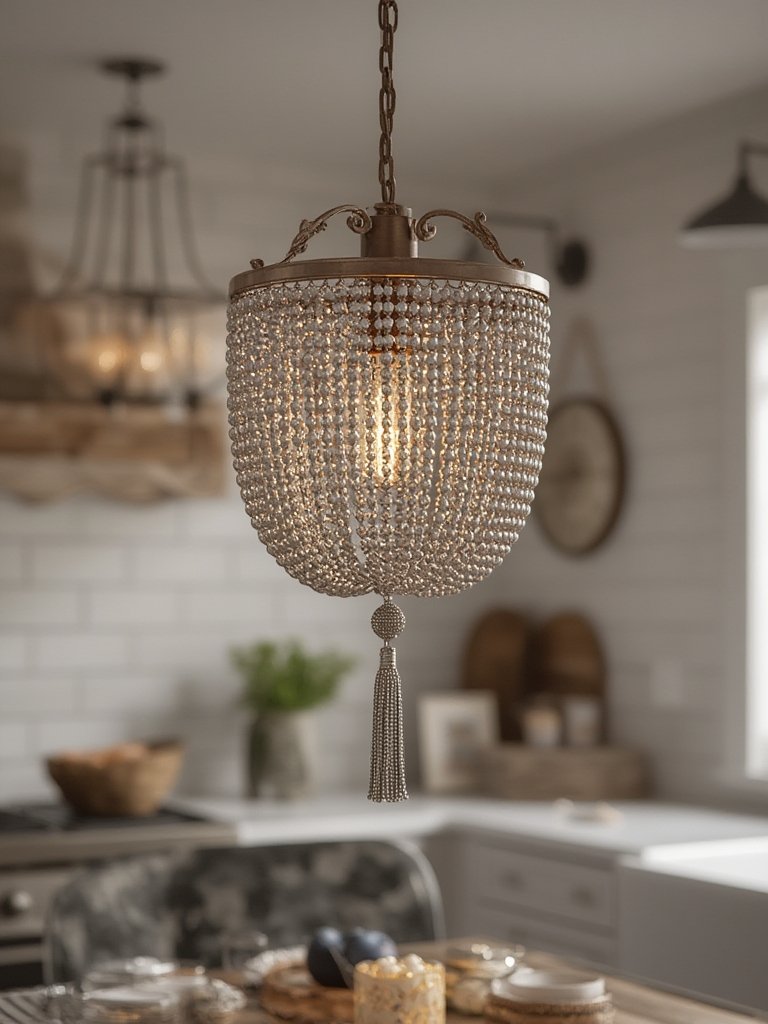 farmhouse lighting boho chandelier over dining table