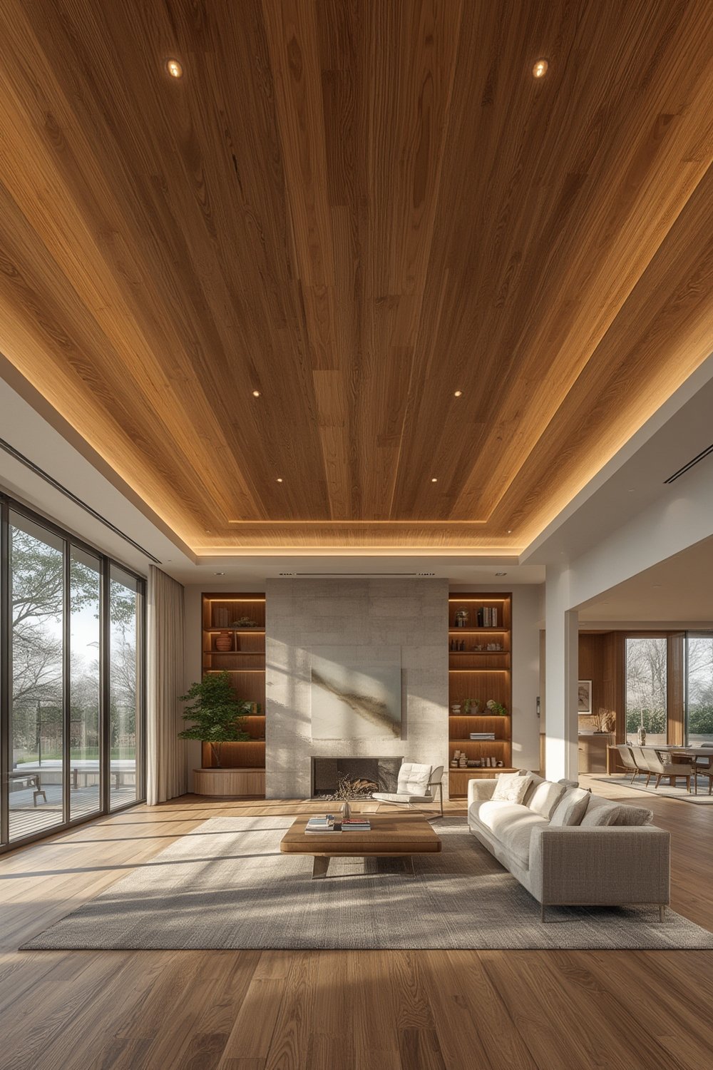 oak ceiling fixture installed in modern kitchen