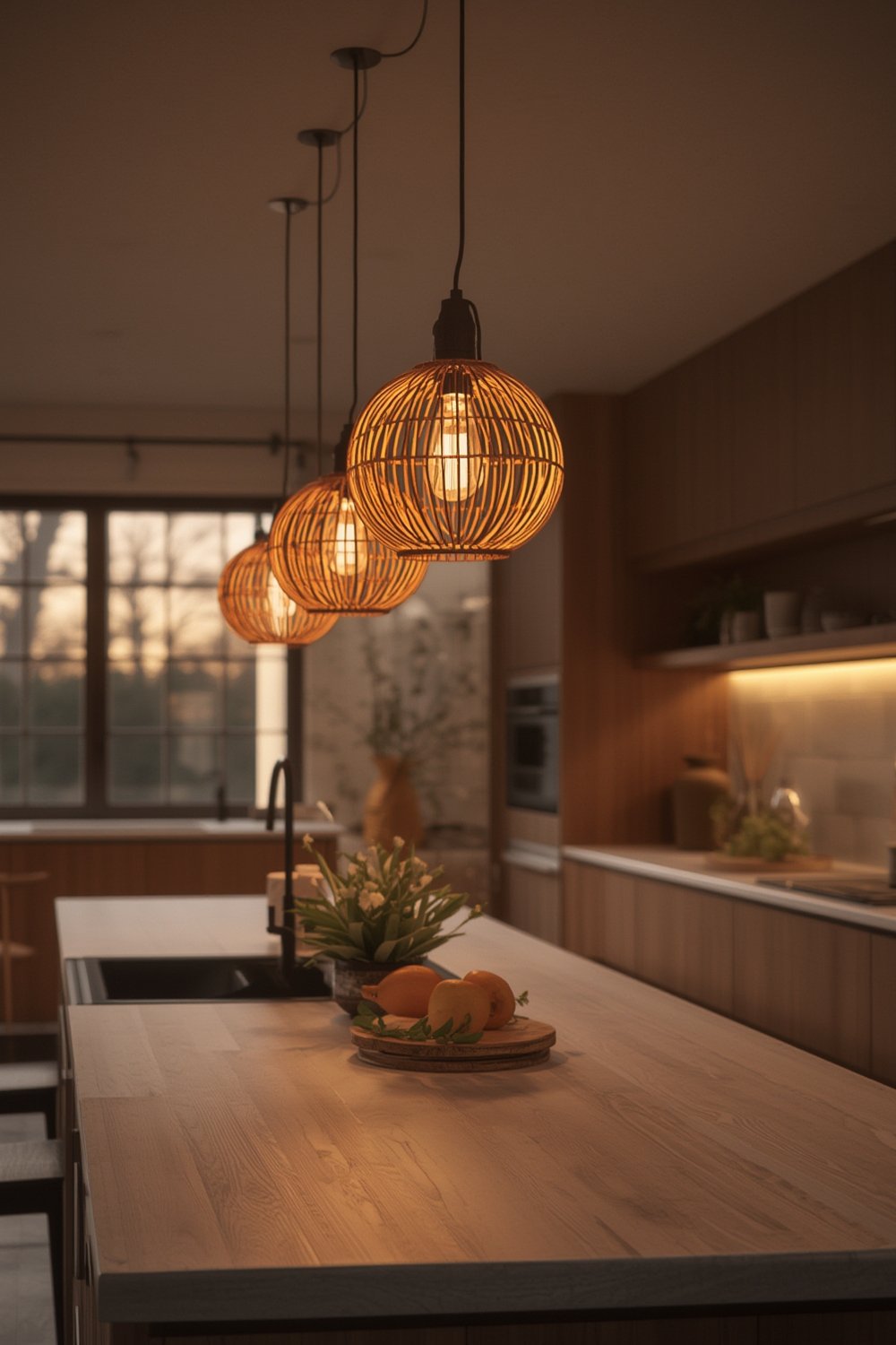 pendant light in modern kitchen island lighting setup