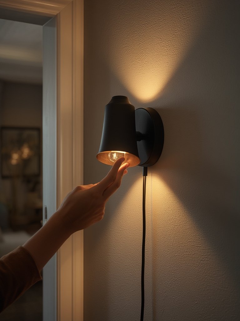 plug in sconce showing plug and rotary dimmer switch